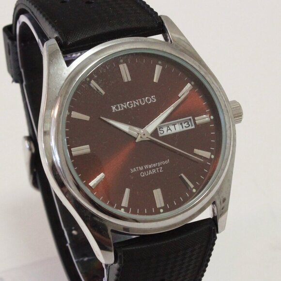 Men's Contemporary Sport watch Black Tropical Rubber Strap Day Date 40mm - Picture 12 of 12